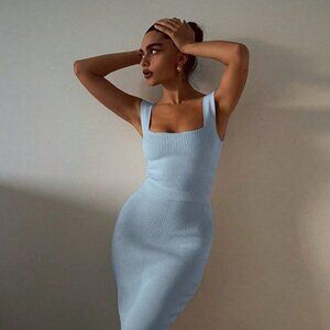 Ribbed Knit Bodycon Mermaid Dress with Ruffle Hem | New Party Dress